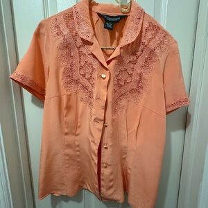 J. Peterman Peach Lace Silk Blouse
